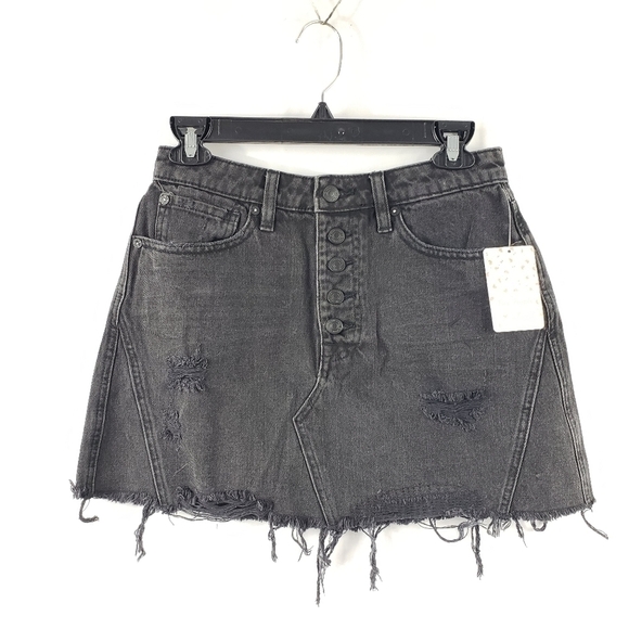 Free People Denim A-Line Skirt Black - Picture 5 of 9